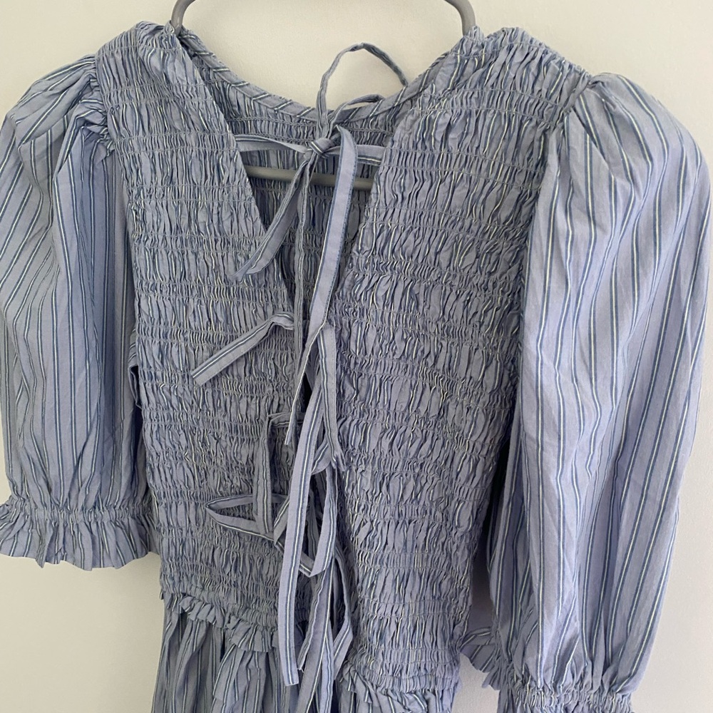 NWT Smocked Open/Tie Pinstripe Midi